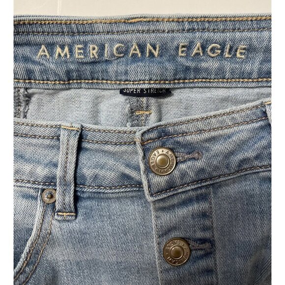 AEO AMERICAN EAGLE Super Stretch Women's A-Line Jean Skirt Size 4 Denim Y2K Mini - Picture 3 of 11